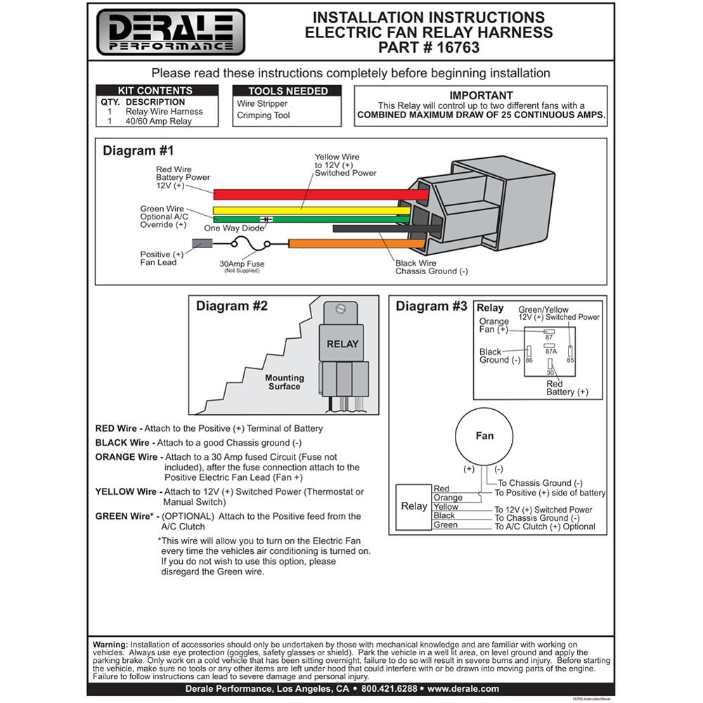 Derale Engine Cooling Fan Motor Relay 16763; 40, 60 Amp Relay 1 Fan 