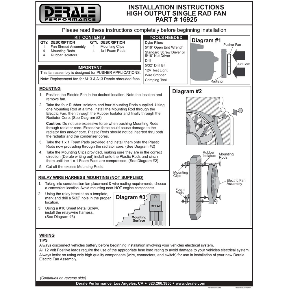 Derale Electric Fan 16925; H.O. Extreme 2000 CFM Electric 12.000 in. S Curve 