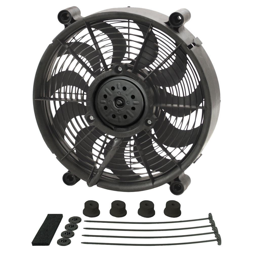 Derale Electric Fan 18212; High Output Single RAD High: 1450; Low: 1000 CFM Electric 12.000 in. Skewed 
