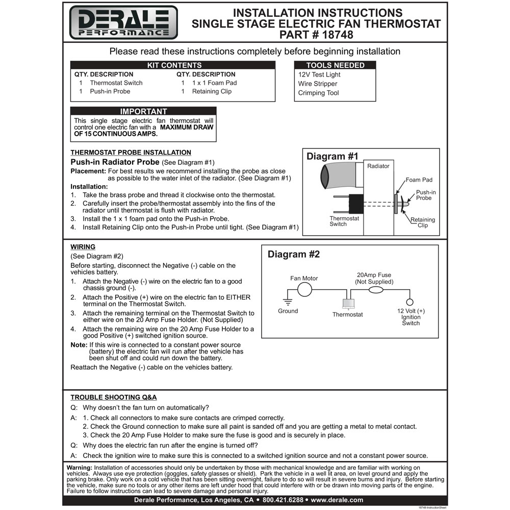 Photo for Derale Engine Cooling Fan Switch 18748; 
