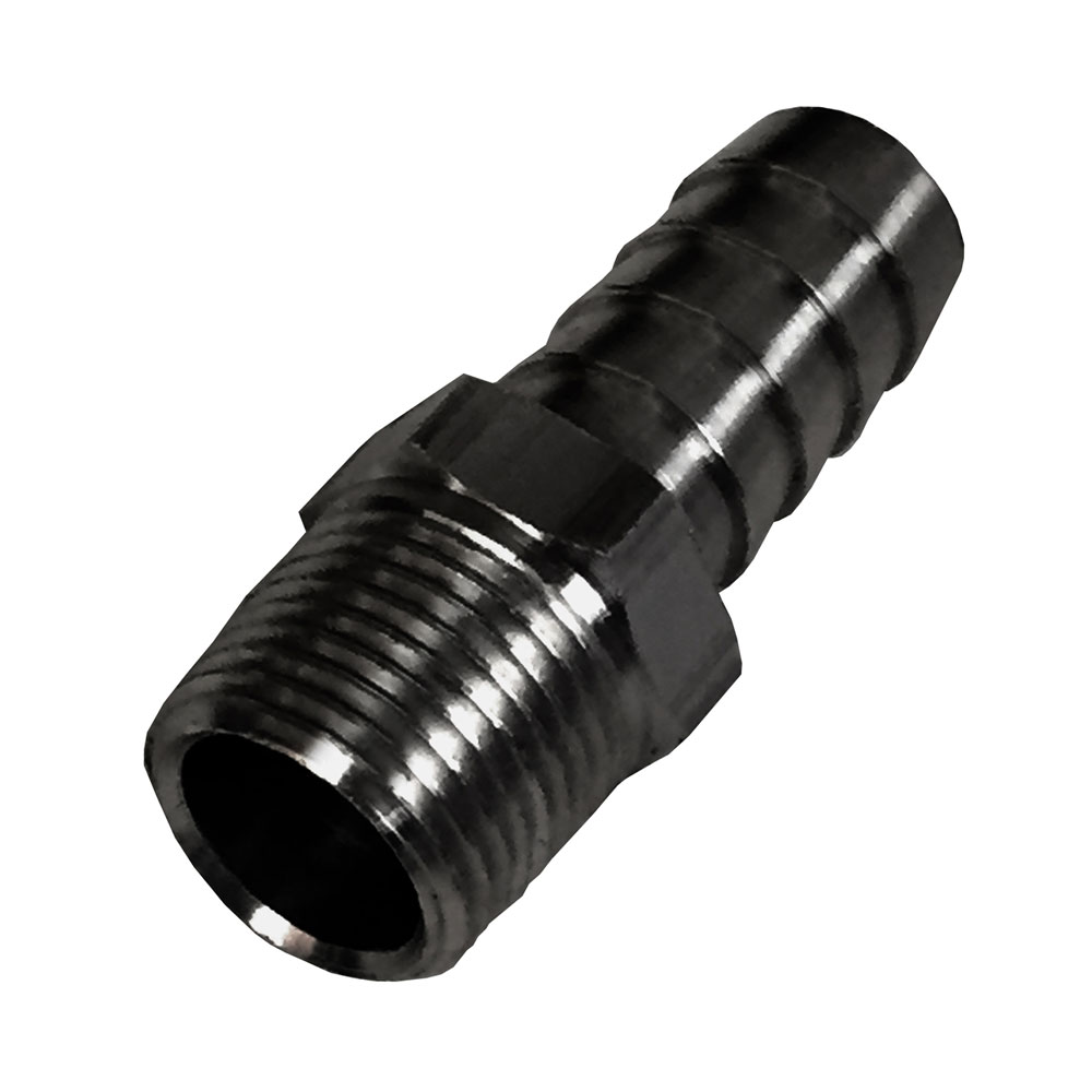 Derale Pipe Fitting 98102; Adapter Black Anodized 3/8 in. NPT Male Straight 1/2 in. Hose Barb 