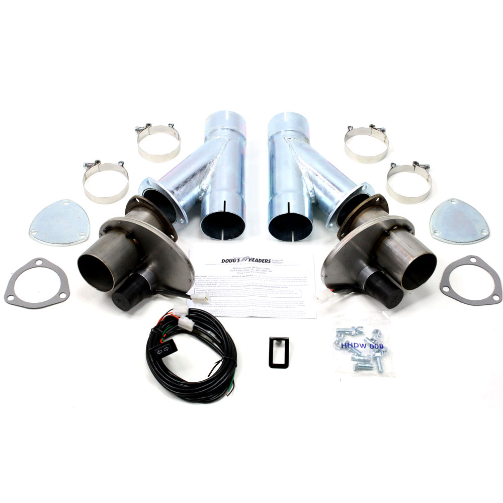 Doug's Exhaust Cutout and Actuator Valve Kit DEC300AK; Electric with Hook Up Pipes 3.000 in. Clamp On Natural Stainless Steel (with mild steel hook up pipes) 
