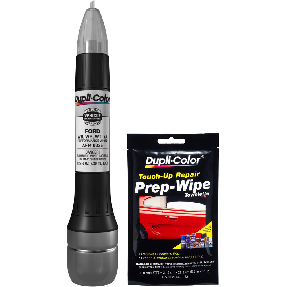 Photo for Duplicolor Paint AFM0335(BUNDLE); Scratch Fix All In 1 Exact Match 0.25 oz. Pen, Brush Performance White for Ford WB, WP, WT, YA 