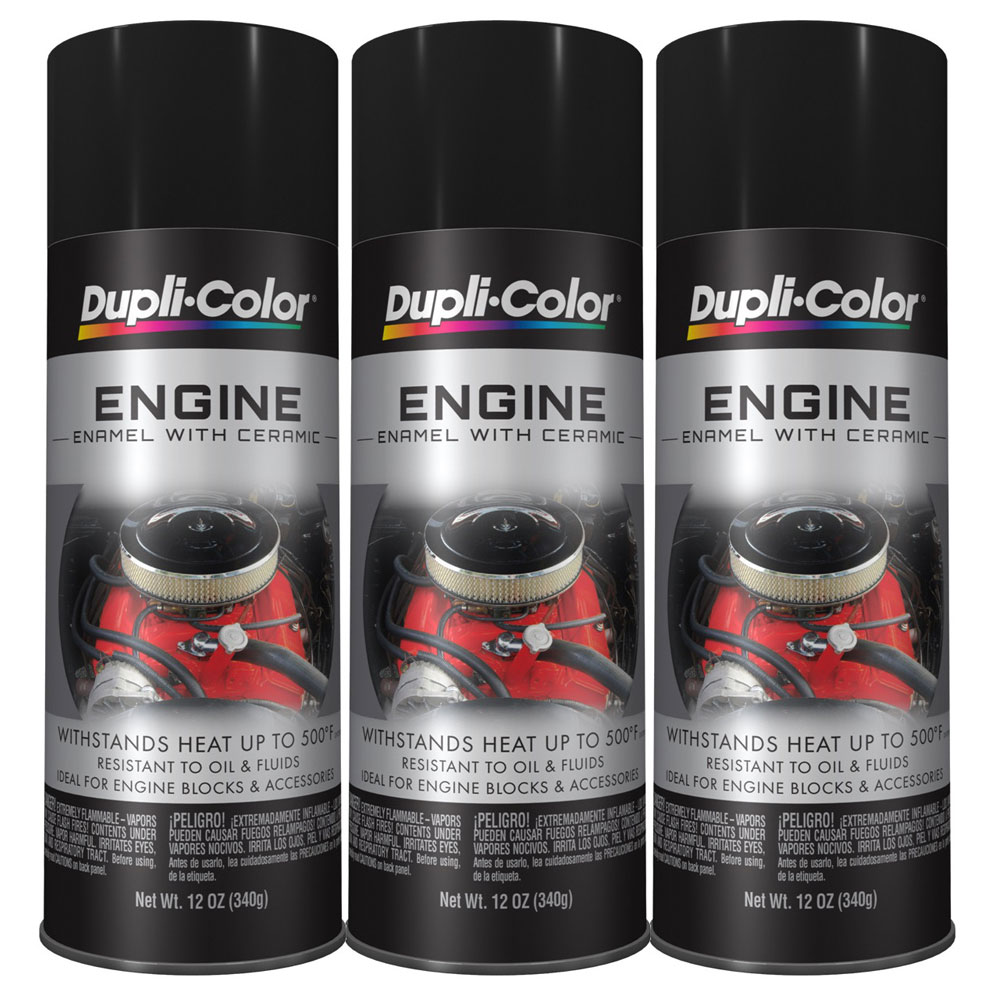 Photo for Duplicolor Paint DE1634(3-PACK); Engine Enamel with Ceramic 12.00 oz. Aerosol Black 500 deg. F Intermittent 
