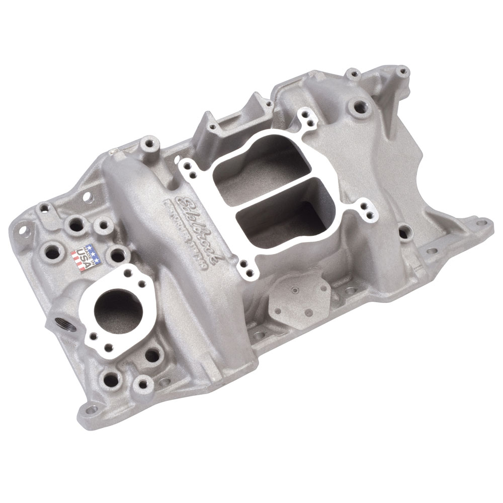 Edelbrock Intake Manifold 2176; Performer Dual Plane Idle to 5500 Satin Aluminum for Chrysler 318 to 360 LA 