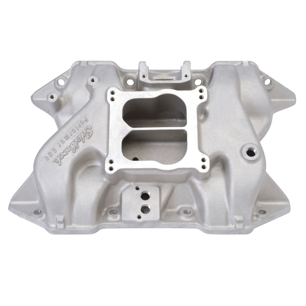 Edelbrock Intake Manifold 2186; Performer Dual Plane Idle to 5500 Satin Aluminum for Chrysler 361 to 400 