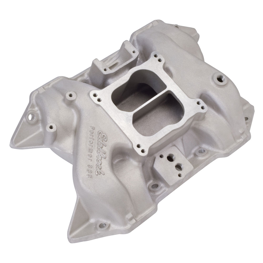 Edelbrock Intake Manifold 2186; Performer Dual Plane Idle to 5500 Satin Aluminum for Chrysler 361 to 400 