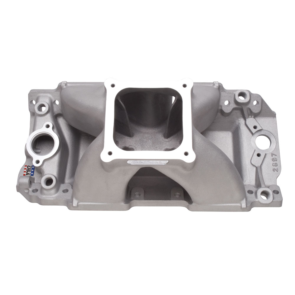 Edelbrock Intake Manifold 2897; Super Victor II Single Plane 3500 to 8500 Satin Aluminum for Chevy 396 to 454 