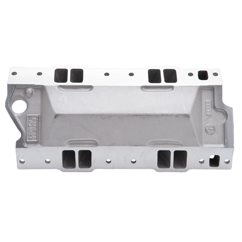 Edelbrock Intake Manifold 2999; Victor Jr. Tall Single Plane 3500 to 8000 Satin Aluminum for Chevy 262 to 400 