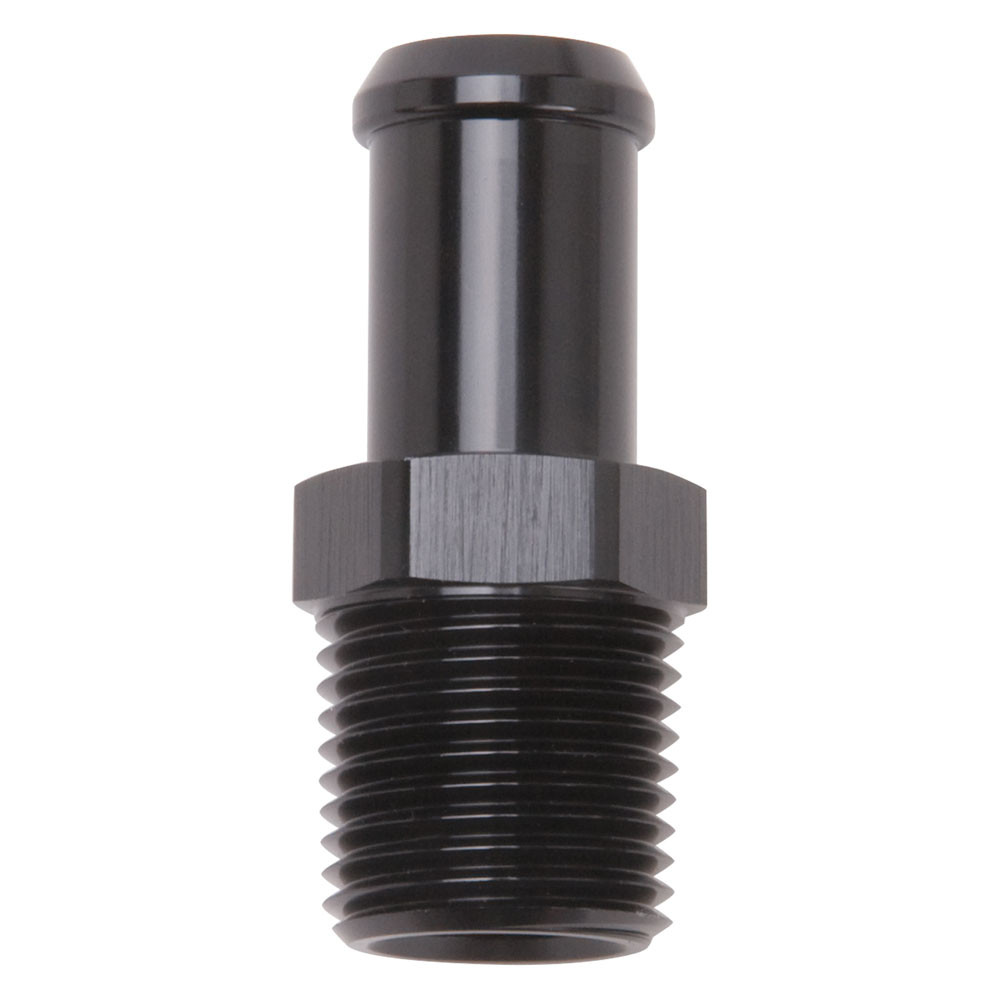 Edelbrock Pipe Fitting 8159; NPT to Barb Fitting Adapter Black 1/2 in. NPT Male Straight 5/8 in. Hose Barb 