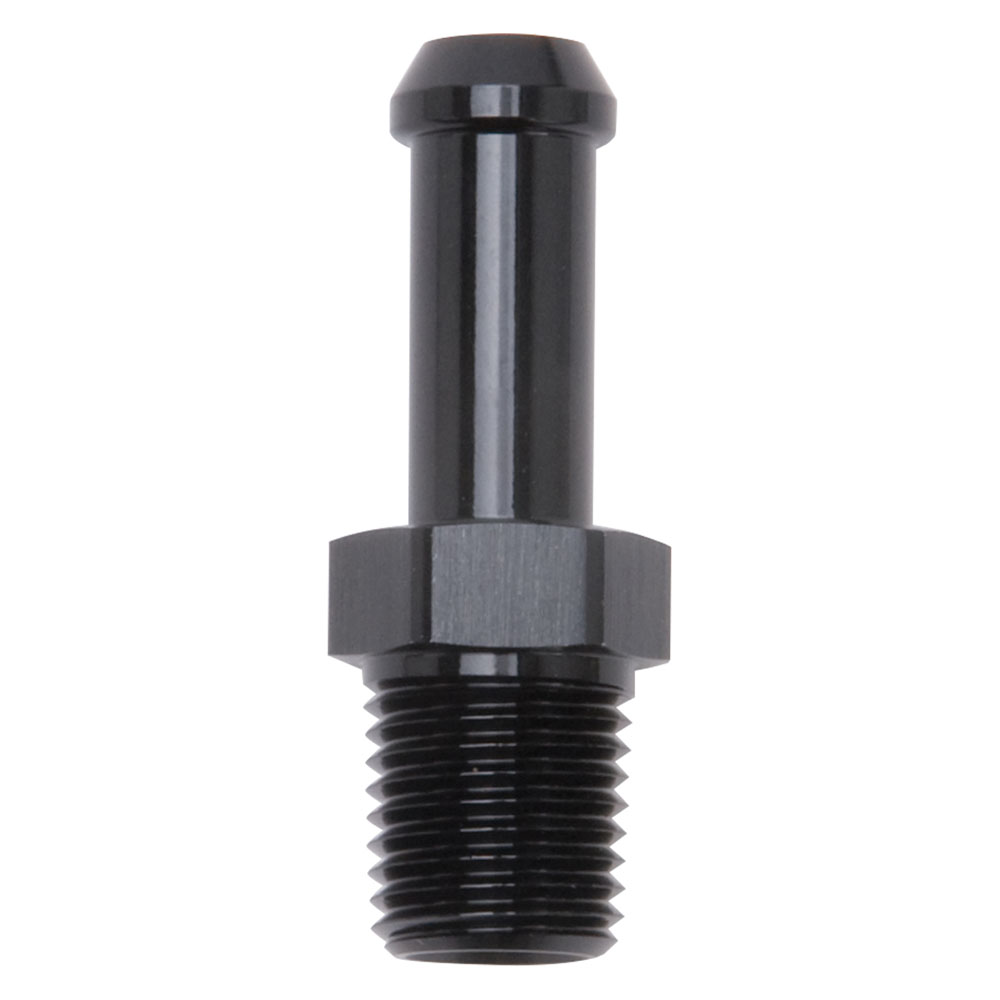 Edelbrock Pipe Fitting 8191; NPT to Barb Fitting Adapter Black 1/4 in. NPT Male Straight 3/8 in. Hose Barb 