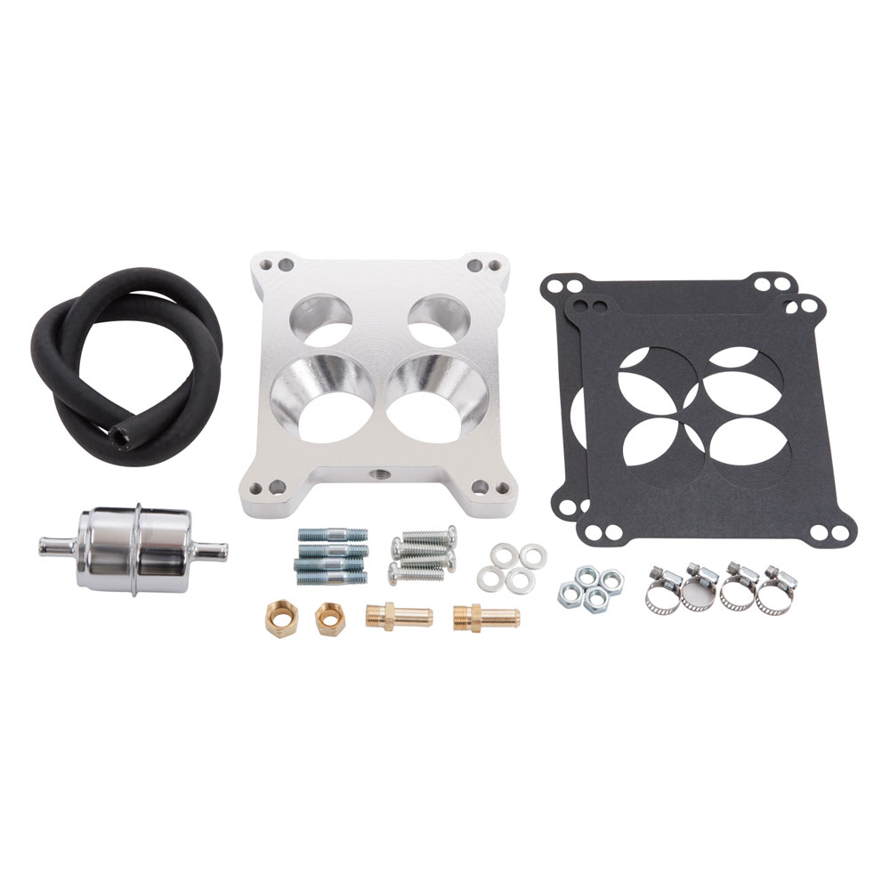 Photo for Edelbrock Carburetor Adapter Plate 2697; Square Bore Spread Bore 0.850 in. Satin Aluminum 4150 Square Bore Spread Bore (Quadrajet)