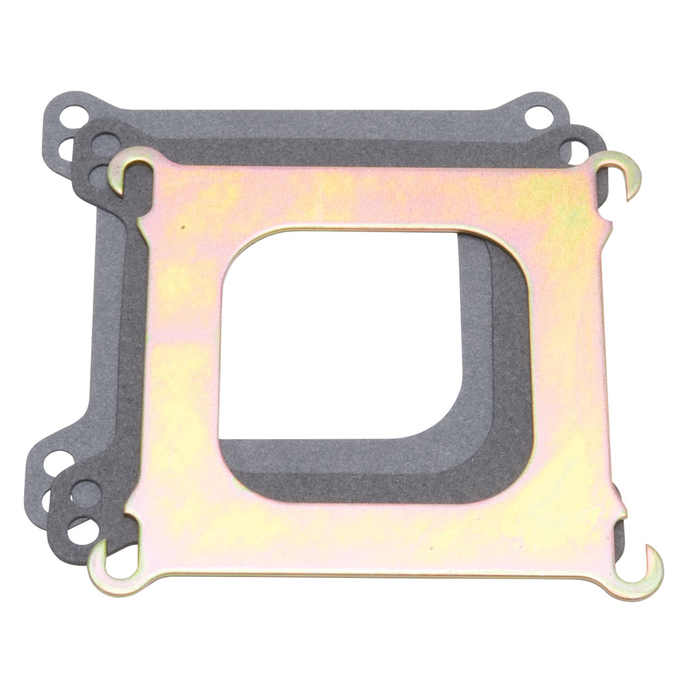 Photo for Edelbrock Carburetor Adapter Plate 2732; Square Bore to Spread Bore 0.093 in. Gold Iridite Steel Square Spread Bore