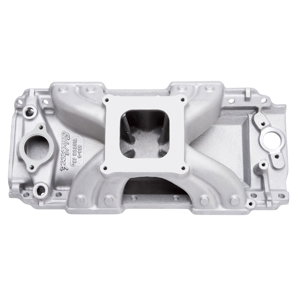 Edelbrock Intake Manifold 2904; Victor Jr. Oval Single Plane 3500 to 7500 Satin Aluminum for Chevy 396 to 454 