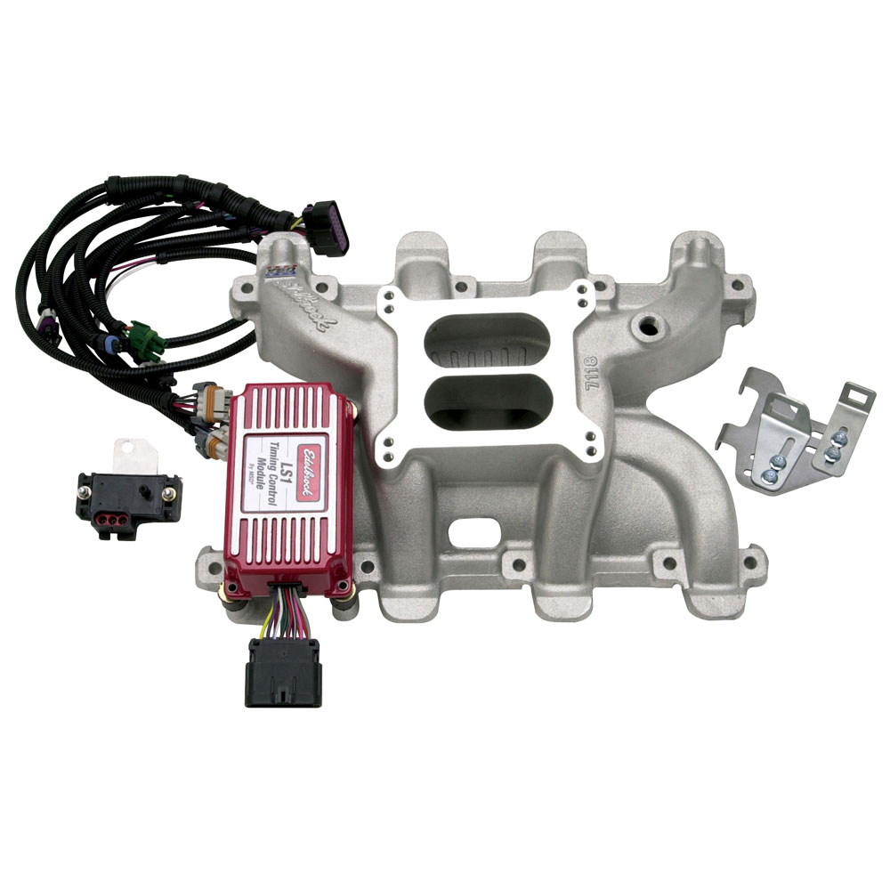 Edelbrock Intake Manifold 7118; Performer RPM LS1 Cathedral Port Dual Plane 1500 to 6500 Satin Aluminum for Chevy LS 