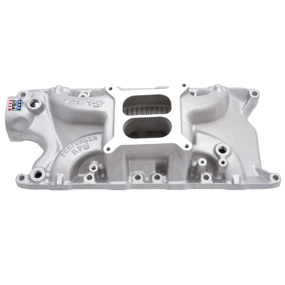 Edelbrock Intake Manifold 7121; Performer RPM Rectangular Dual Plane 1500 to 6500 Satin Aluminum for Ford 260 to 302 