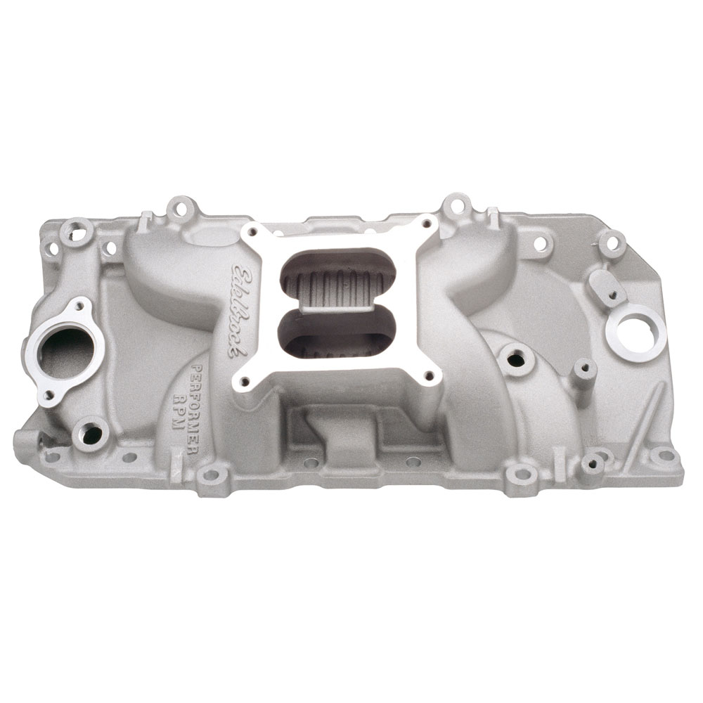 Edelbrock Intake Manifold 7161; Performer RPM 2-O Oval Dual Plane 1500 to 6500 Satin Aluminum for Chevy 396 to 454 