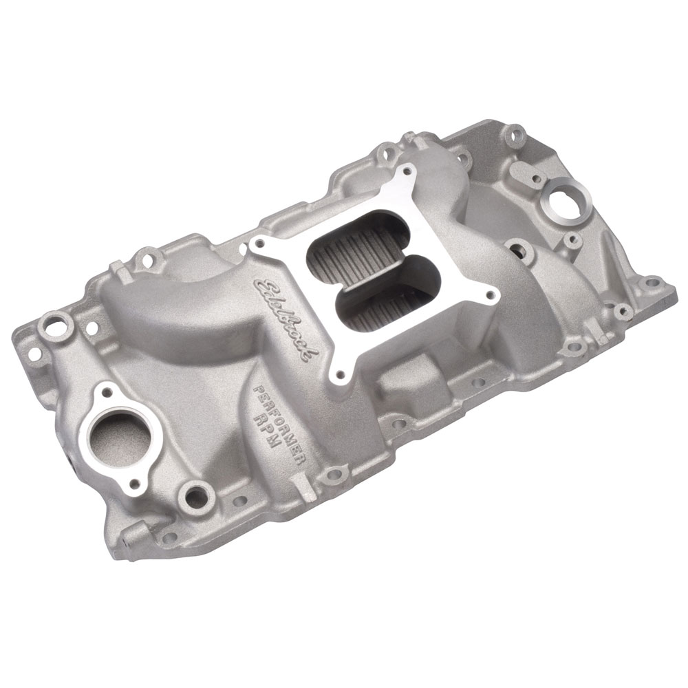 Edelbrock Intake Manifold 7163; Performer RPM 2-R Dual Plane 1500 to 6500 Satin Aluminum for Chevy 396 to 454 