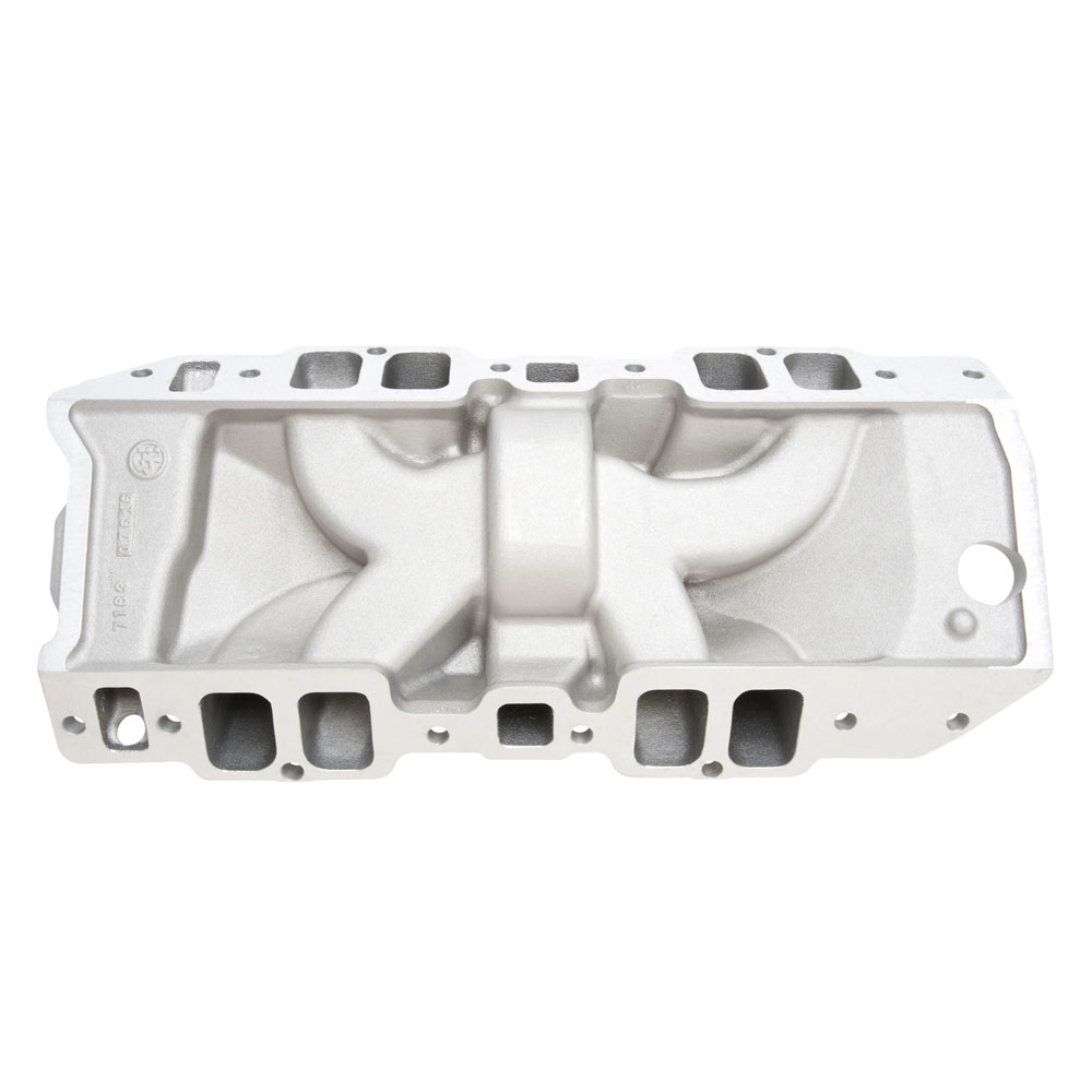 Edelbrock Intake Manifold 7163; Performer RPM 2-R Dual Plane 1500 to 6500 Satin Aluminum for Chevy 396 to 454 