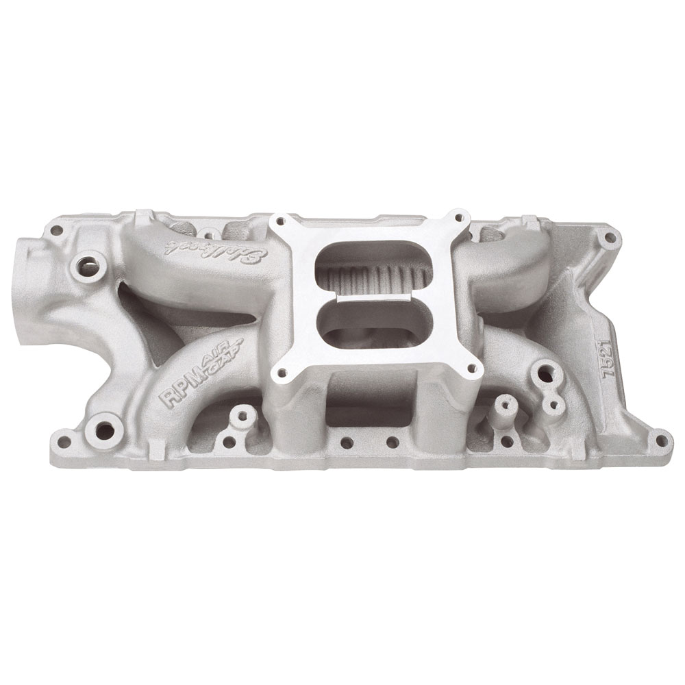 Edelbrock Intake Manifold 7521; RPM Air Gap Rectangular Dual Plane 1500 to 6500 Satin Aluminum for Ford 260 to 302 