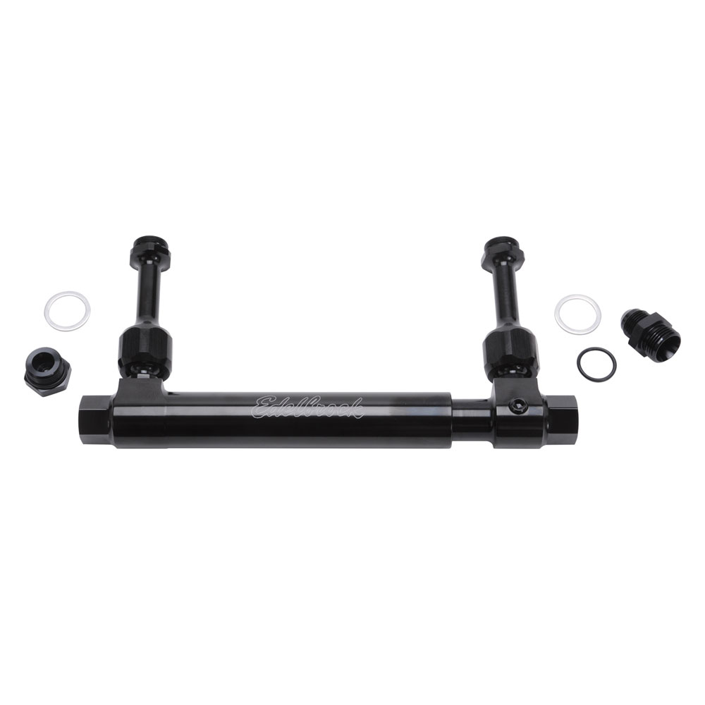 Edelbrock Carburetor Fuel Log 8100; Holley 4150, Holley 4500, Demon 7.750 to 13.500 in. Black Anodized Aluminum 