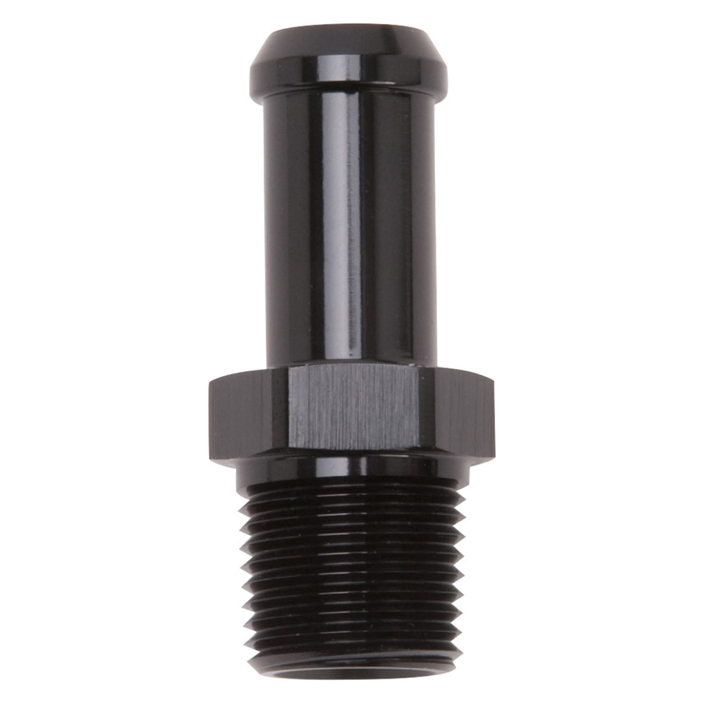 Edelbrock Pipe Fitting 8114; NPT to Barb Fitting Adapter Black 3/8 in. NPT Male Straight 1/2 in. Hose Barb 