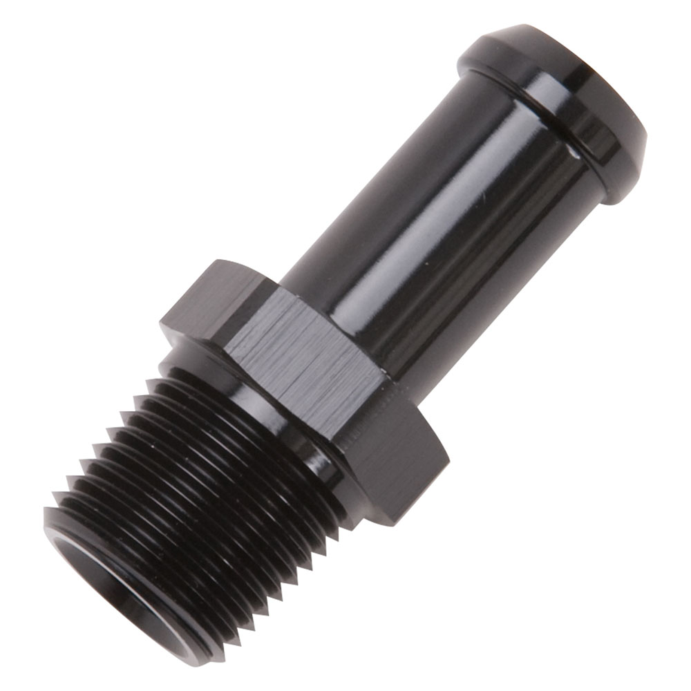 Edelbrock Pipe Fitting 8114; NPT to Barb Fitting Adapter Black 3/8 in. NPT Male Straight 1/2 in. Hose Barb 
