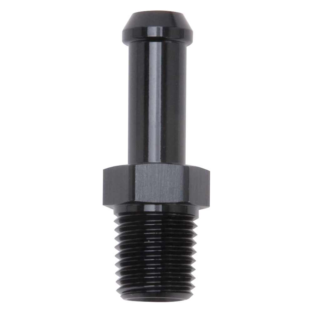 Edelbrock Pipe Fitting 8191; NPT to Barb Fitting Adapter Black 1/4 in. NPT Male Straight 3/8 in. Hose Barb 