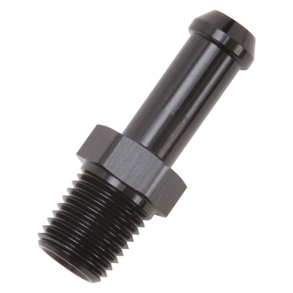 Edelbrock Pipe Fitting 8191; NPT to Barb Fitting Adapter Black 1/4 in. NPT Male Straight 3/8 in. Hose Barb 