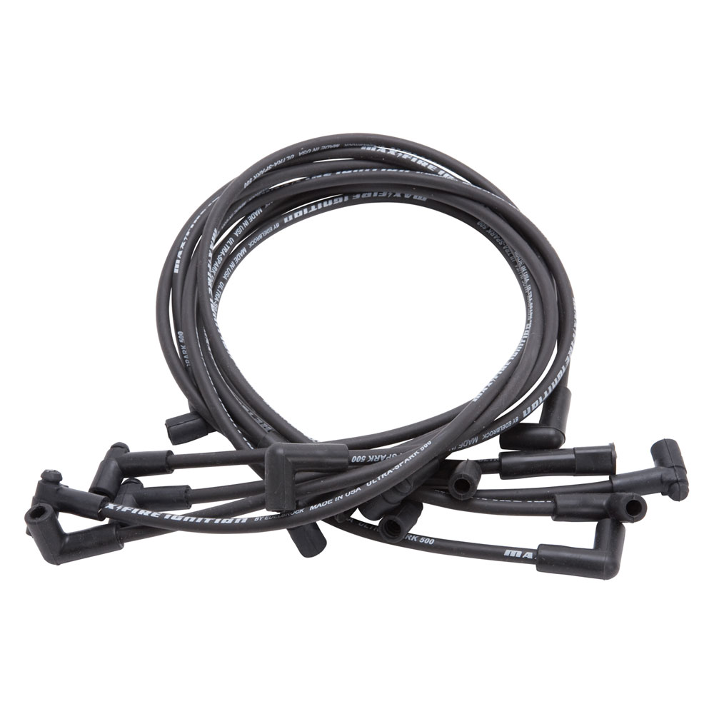 Photo for Edelbrock Spark Plug Wire Set 22703; Max Fire Ultra Spark 500 8.500 mm Black Spiral Core 90 deg./Straight HEI/Male for 1978 to 1986 Chevy Trucks, SUVs 262 to 400