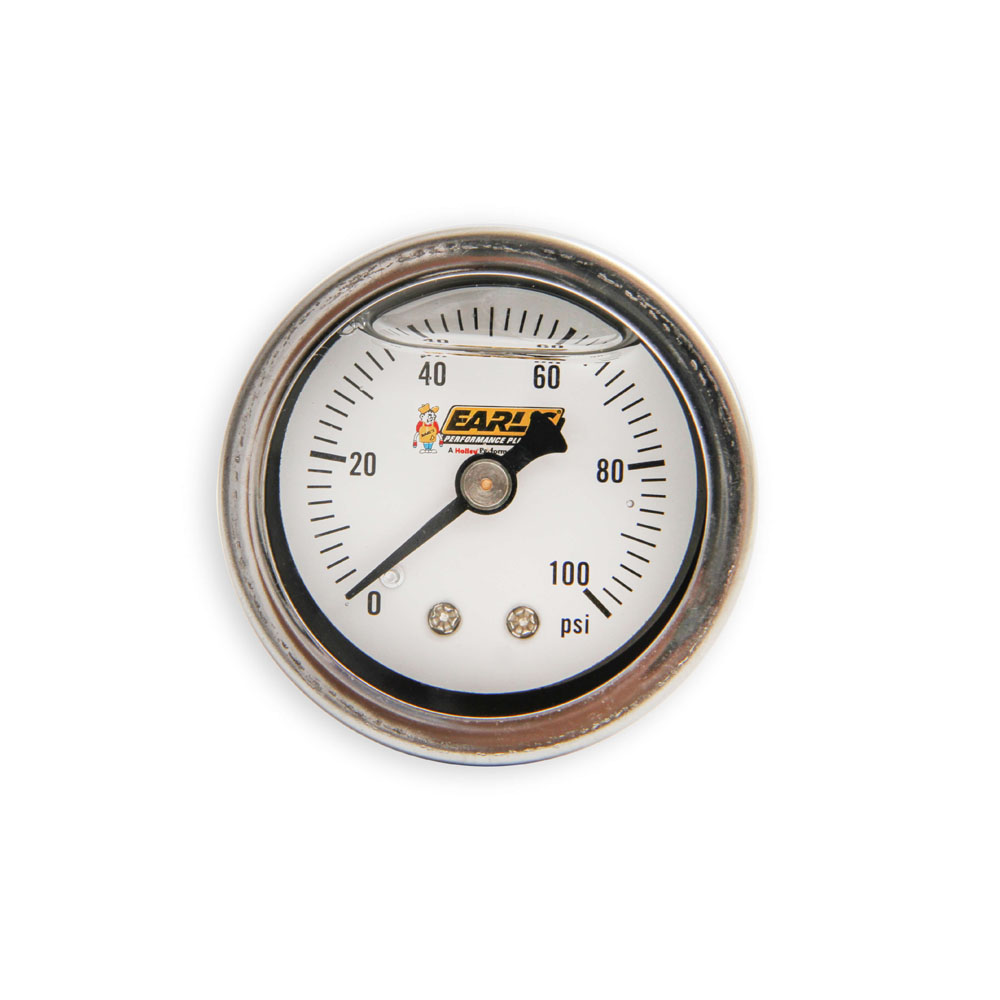 EARL'S Fuel Pressure Gauge 100187ERL; Liquid Filled Inline 0 to 100 PSI 1-1/2 in. 
