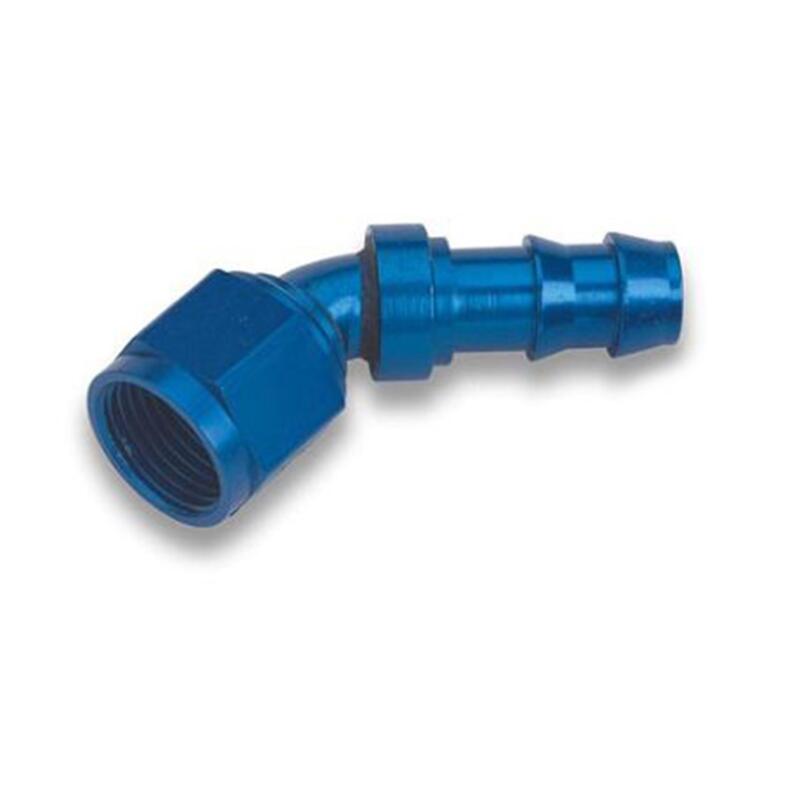 Earl's Performance Plumbing Fuel Hose Fitting 704667ERL; Super Stock Non Swivel Hose End Blue Anodized -06AN 45 deg. -06AN Female 