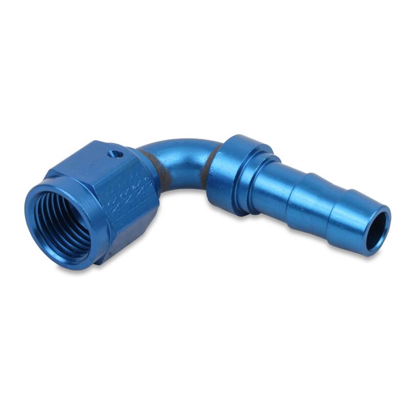 Earl's Performance Plumbing Fuel Hose Fitting 709109ERL; Super Stock Non Swivel Hose End Blue Anodized -08AN 90 deg. -08AN Female 