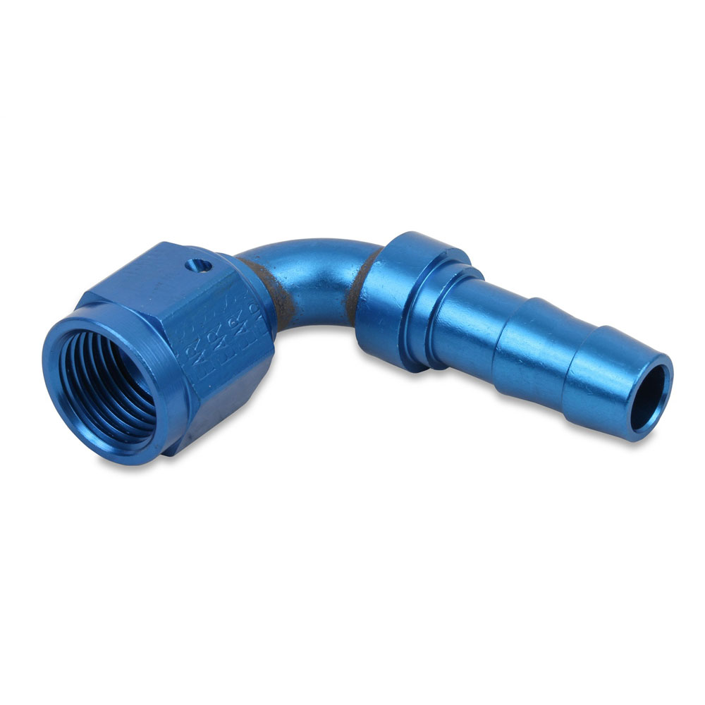 Earl's Performance Plumbing Fuel Hose Fitting 709167ERL; Non Swivel Hose End Blue Anodized -06AN 90 deg. -06AN Female 