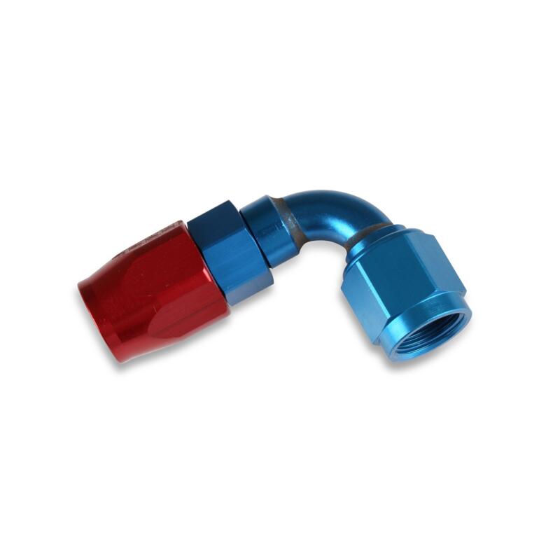 Earl's Performance Plumbing Fuel Hose Fitting 809112ERL; Pro Lite 390 Swivel Hose End Blue/Red Anodized -12AN 90 deg. -12AN Female 