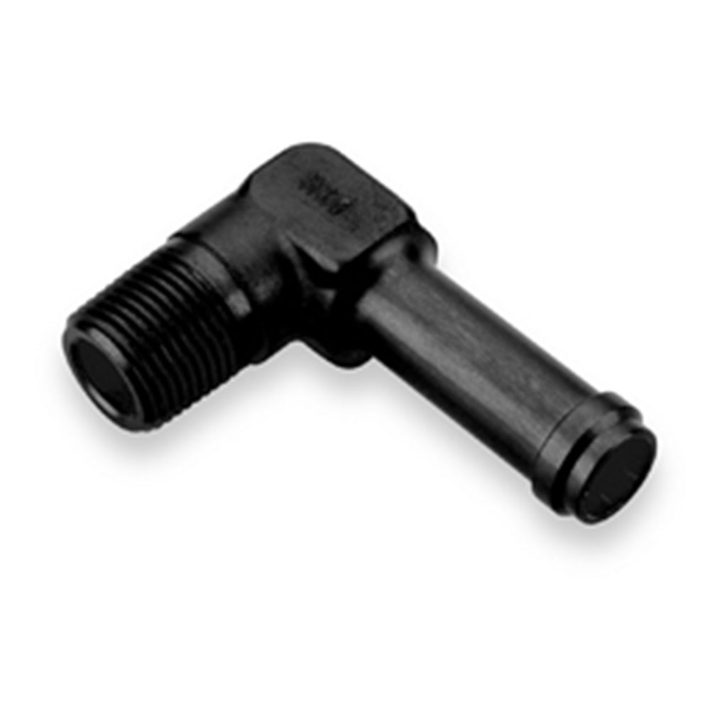 Earl's Performance Plumbing Pipe Fitting AT984208ERL; NPT to Hose Barb Adapter Black Anodized 3/8 in. NPT Male 90 deg. 1/2 in. Hose Barb 