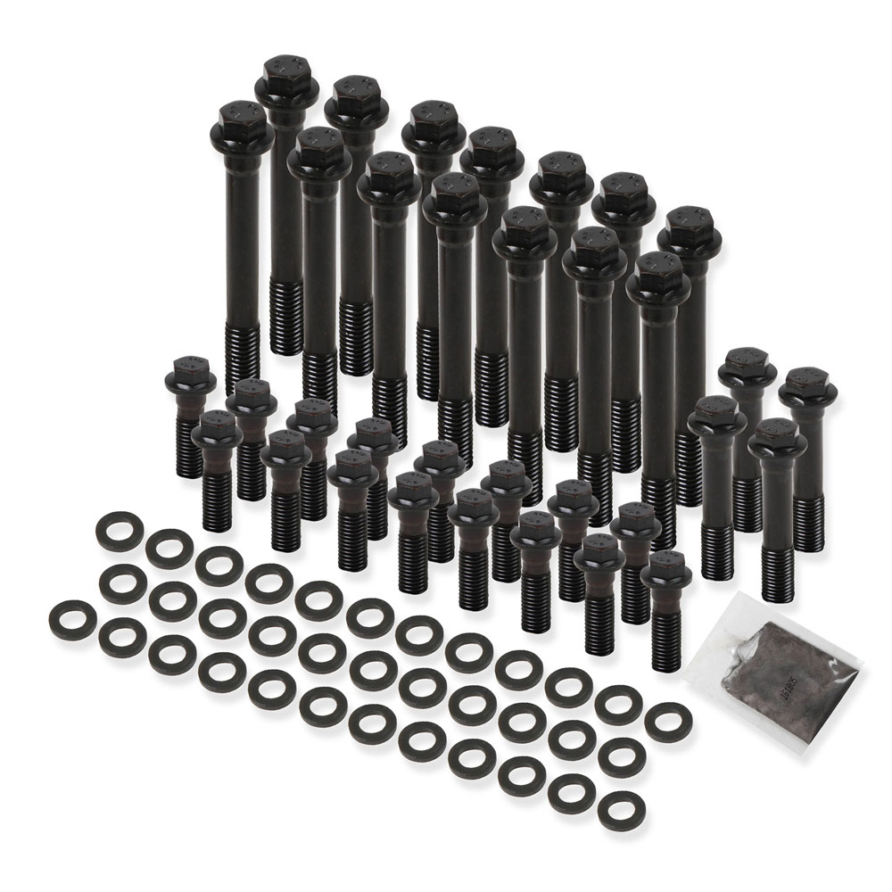 Earl's Performance Plumbing Cylinder Head Bolt Set HBS-003ERL; Hex Bolt Black Oxide Chromoly for 1955 to 1997 Chevy 262 to 400 