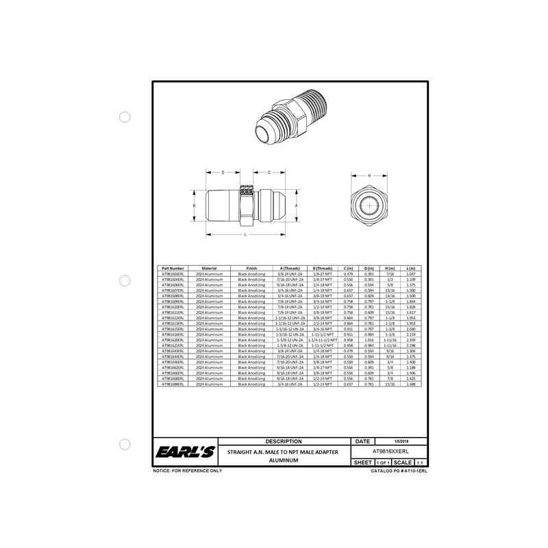 Earl's Performance Plumbing AN Fitting AT981604ERL; AN to NPT Adapter Black -04AN Male Straight 1/8 in. NPT Male 