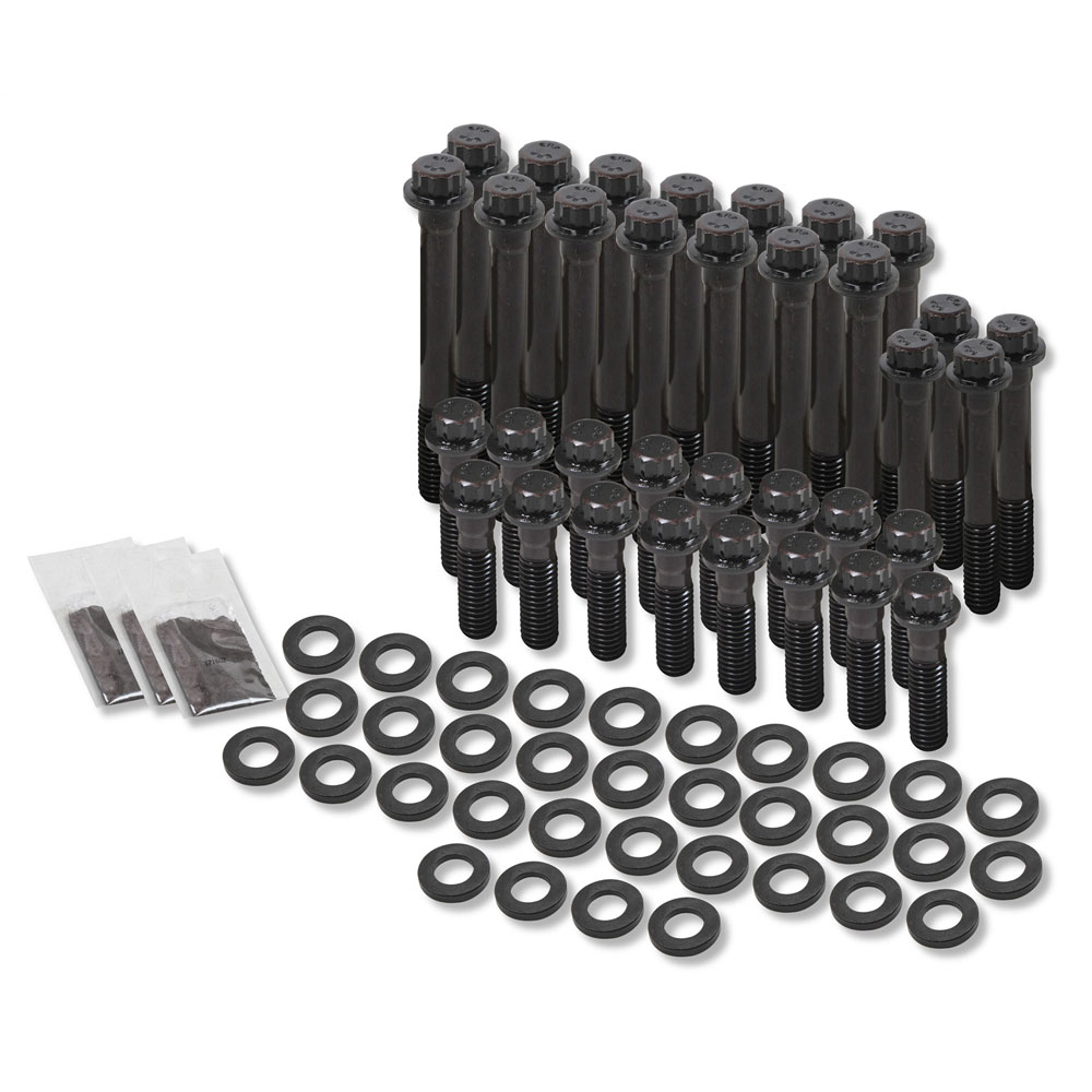 Earl's Performance Plumbing Cylinder Head Bolt Set TBS-003ERL; 12-Point Bolt Black Oxide Chromoly for 1955 to 1997 Chevy 262 to 400 