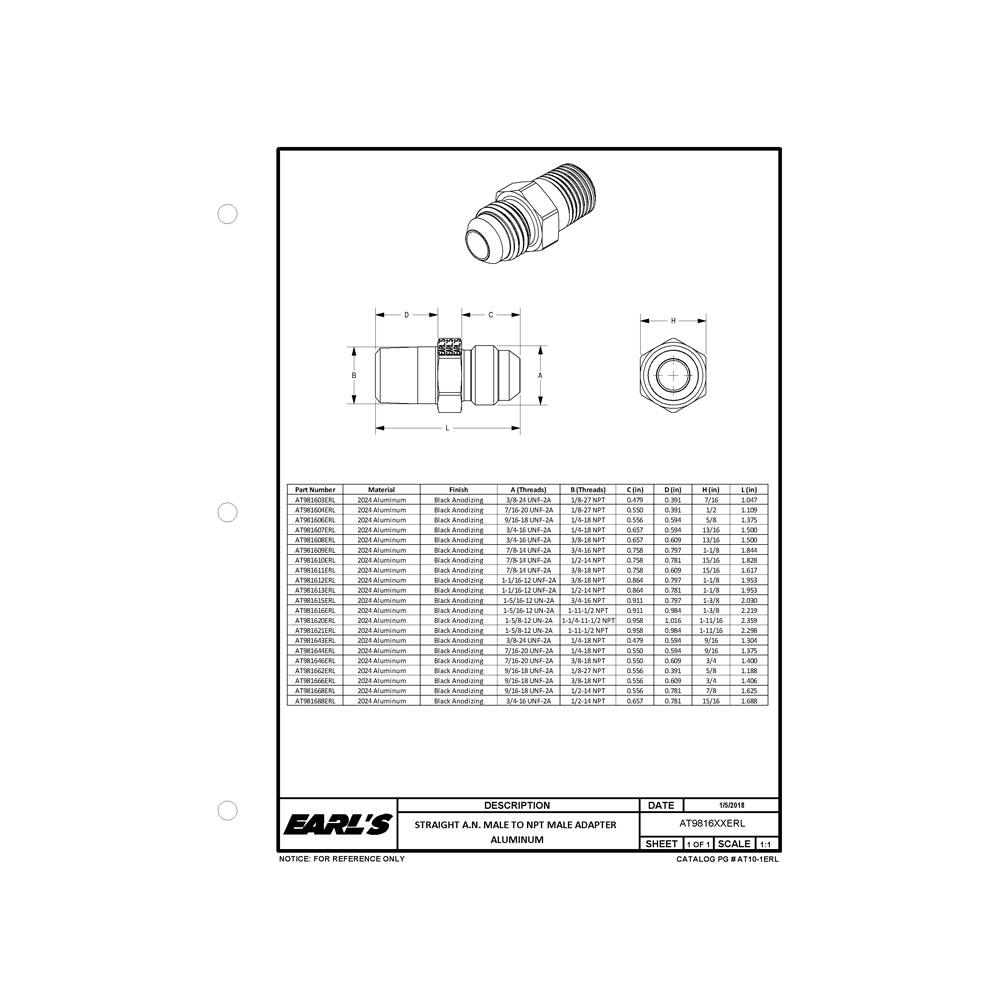 EARL'S AN Fitting AT981604ERL; AN to NPT Adapter Black -04AN Male Straight 1/8 in. NPT Male 