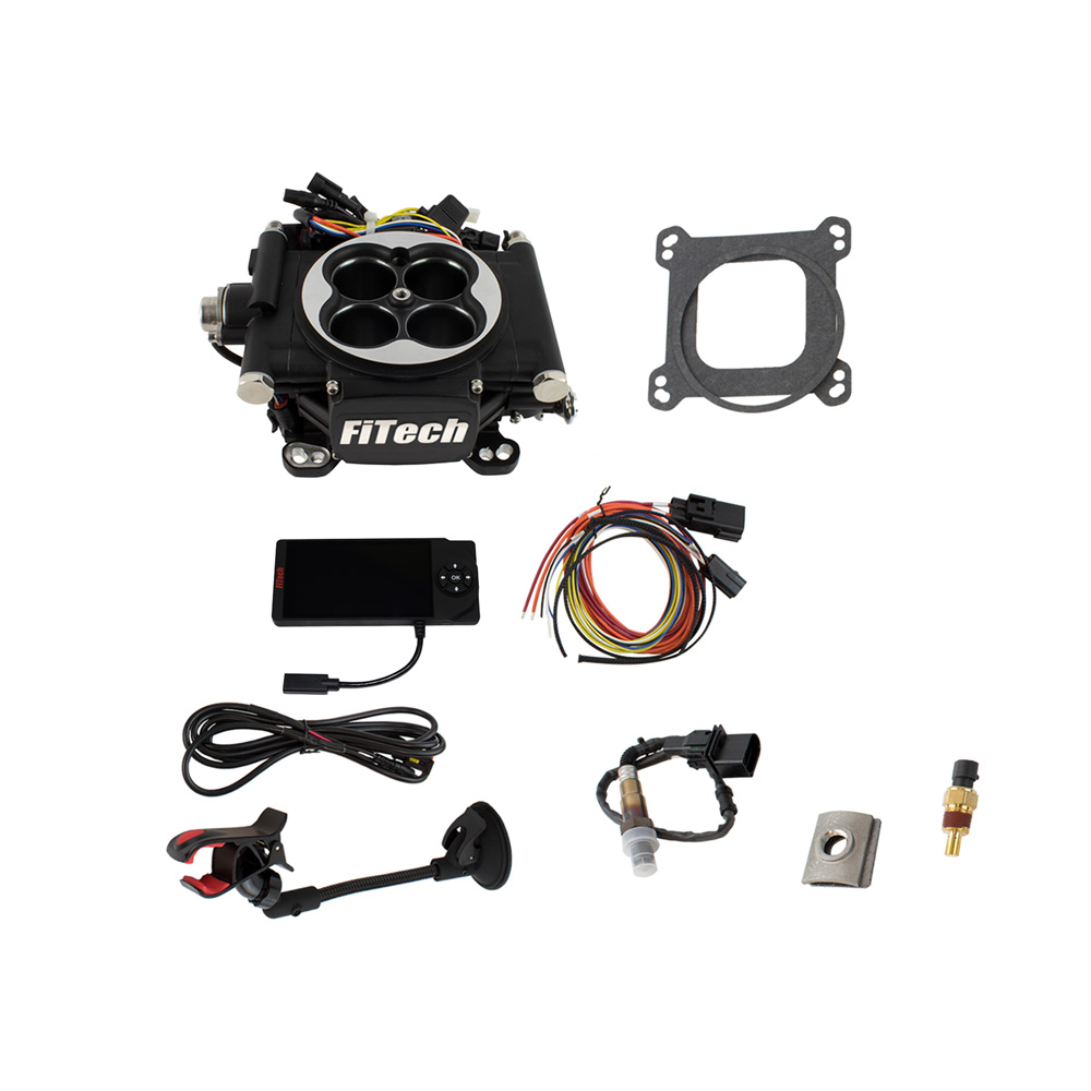 FiTech Fuel Injection System 31002; Go EFI 4 and In Line Fuel Pump Master Kit 600 HP Throttle Body Black Die Cast Aluminum 