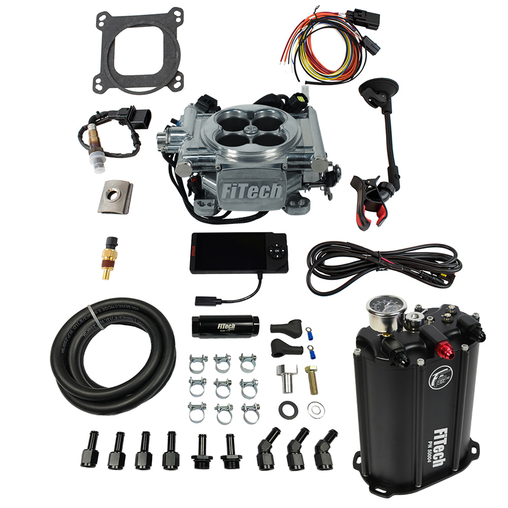 FiTech Fuel Injection System 35201; Go EFI 4 and Force Fuel Master Kit 650 HP Throttle Body Bright Die Cast Aluminum 