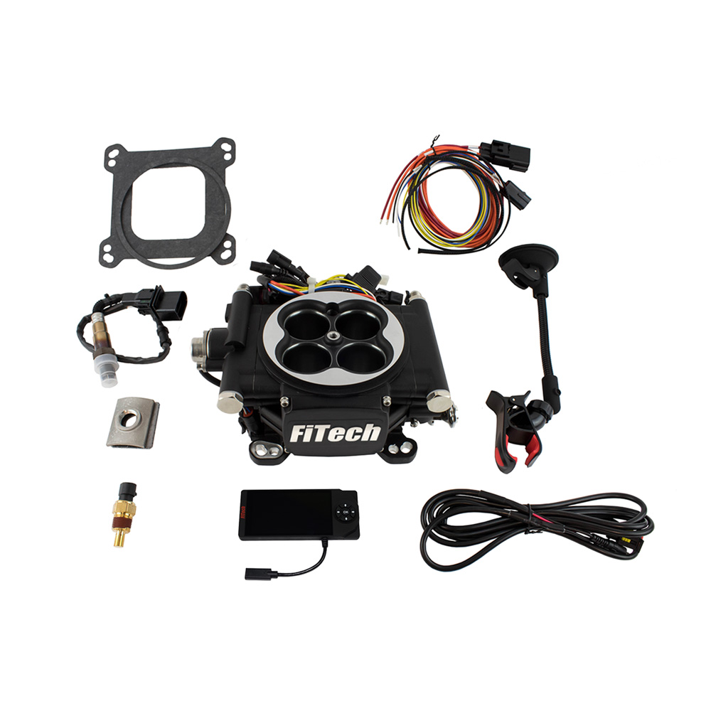FiTech Fuel Injection System 35202; Go EFI 4 and Force Fuel Master Kit 600 HP Throttle Body Black Die Cast Aluminum 