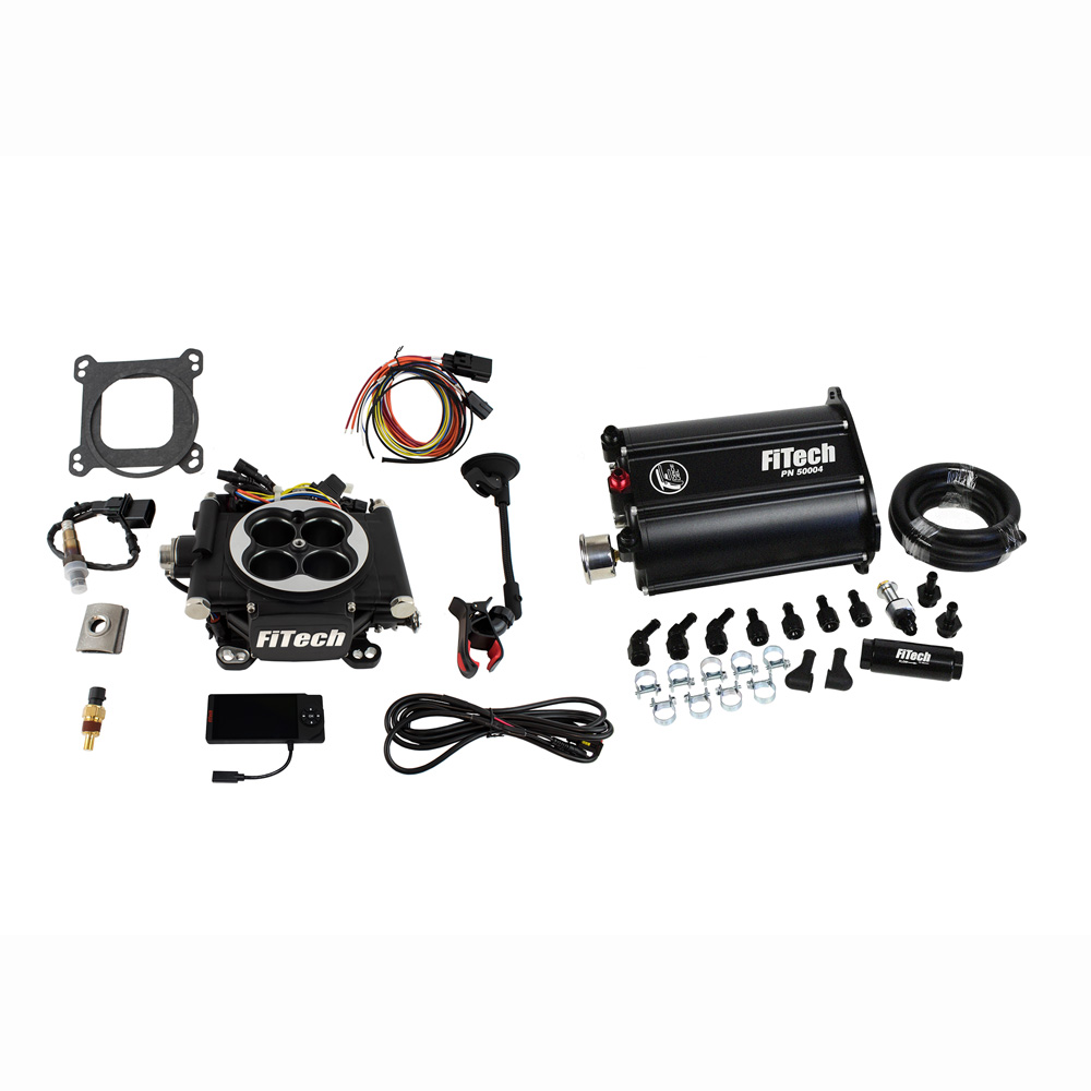 FiTech Fuel Injection System 35202; Go EFI 4 and Force Fuel Master Kit 600 HP Throttle Body Black Die Cast Aluminum 