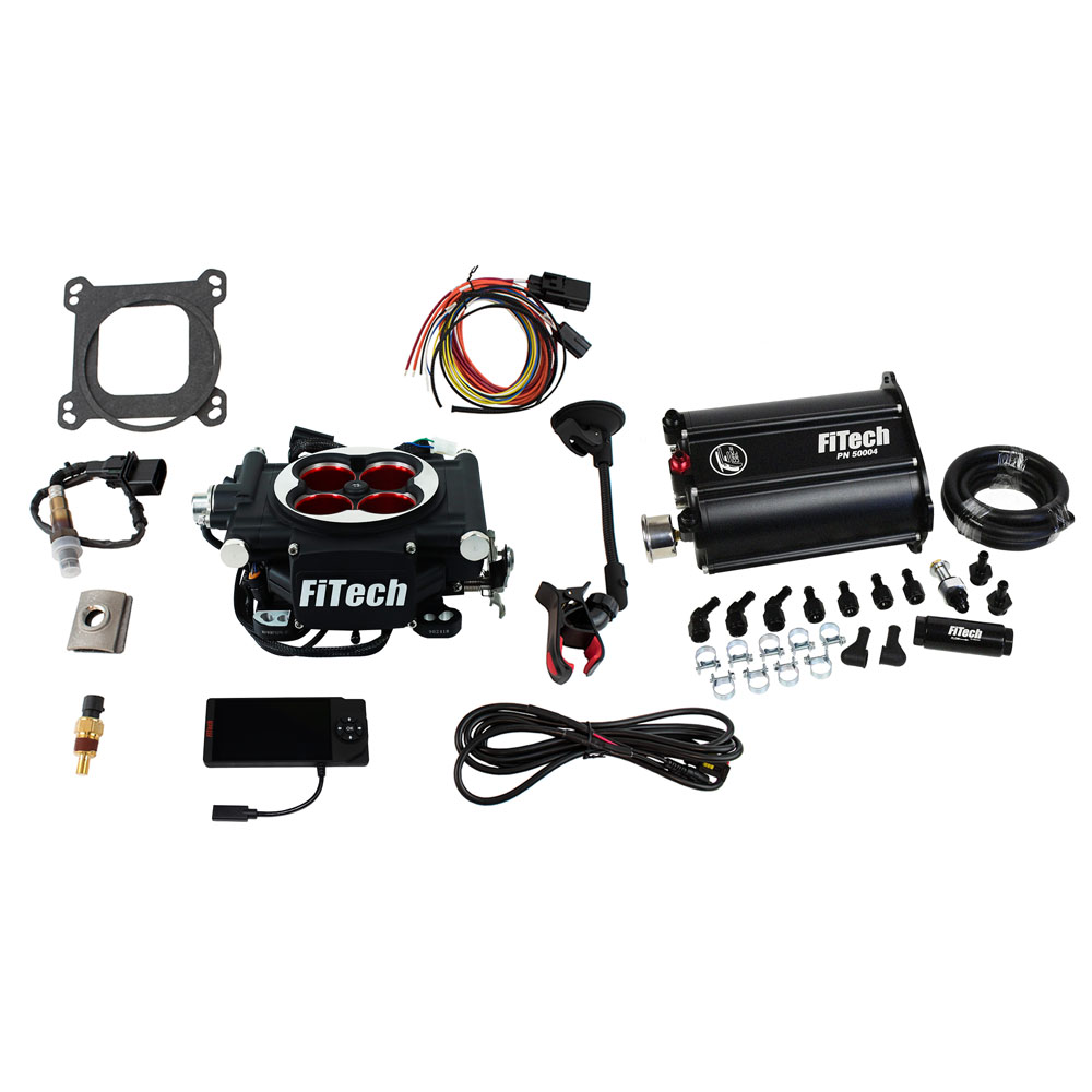 FiTech Fuel Injection System 35204; Go EFI 4 and Force Fuel Master Kit 600 HP Throttle Body Black Die Cast Aluminum 