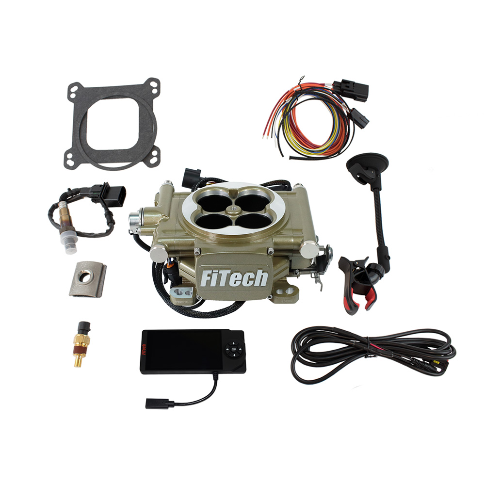 FiTech Fuel Injection System 35205; Easy Street EFI and Force Fuel Master Kit 600 HP Throttle Body Gold Anodized Die Cast Aluminum 