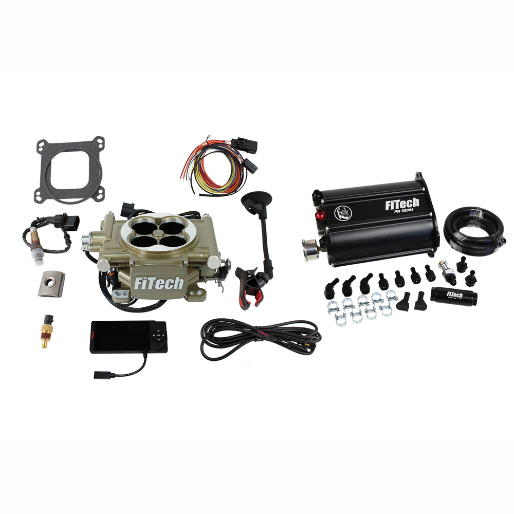 FiTech Fuel Injection System 35205; Easy Street EFI and Force Fuel Master Kit 600 HP Throttle Body Gold Anodized Die Cast Aluminum 