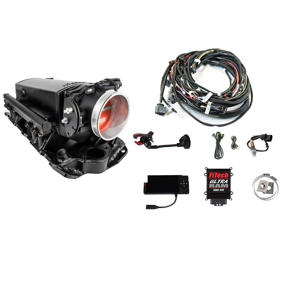 FiTech Fuel Injection System 38301; Ultra Ram 650 HP Multi Port Injection Black Aluminum for Pre 1986 Chevy 262 to 400 