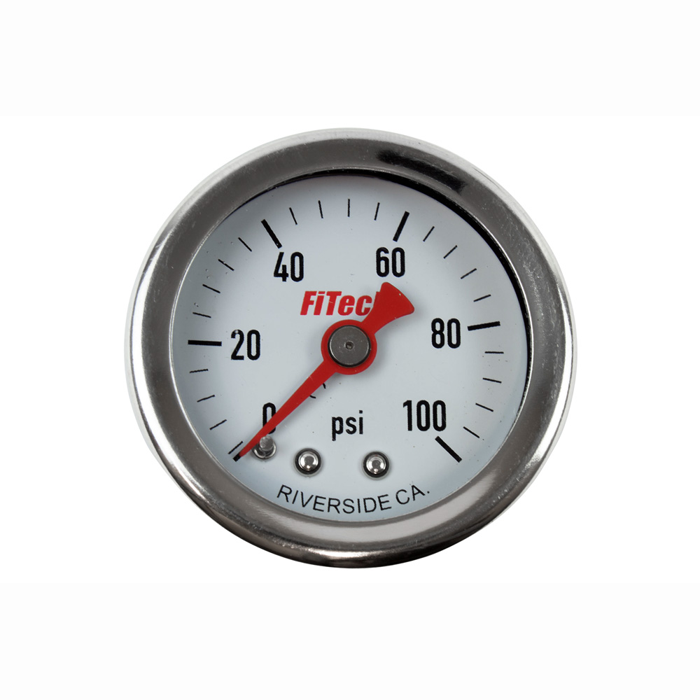 FiTech Fuel Pressure Gauge 80117; Liquid Filled Inline 0 to 100 PSI 1-1/2 in. Mechanical 