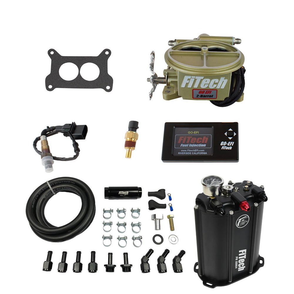 FiTech Fuel Injection System 35001; Go EFI 2 Barrel EFI and Force Fuel Master Kit 400 HP Throttle Body Gold Anodized Die Cast Aluminum 